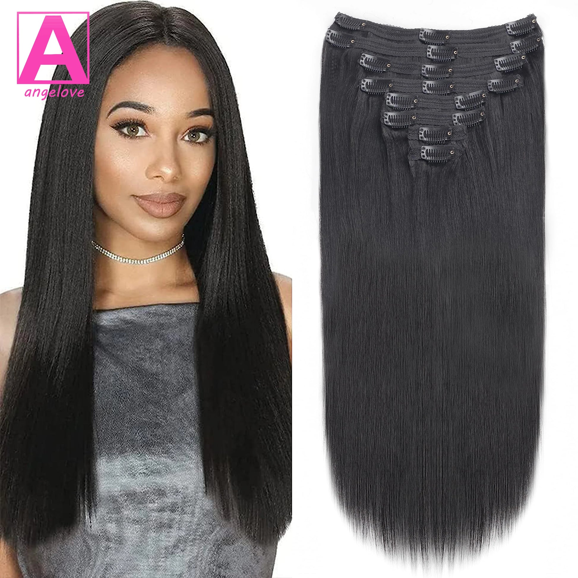 Yaki Straight Clip in Hair Extensions Natural Black Brazilian Virgin Human Hair Kinky Straight Clip in Extensions for Women