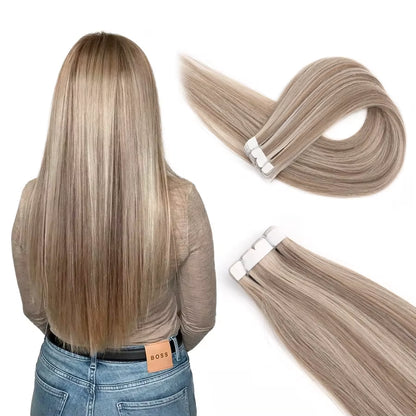 Mini Tape in Human Hair Extensions Straight Seamless Skin Weft Invisible Natural Non-Remy Human Hair Adhesive Extension