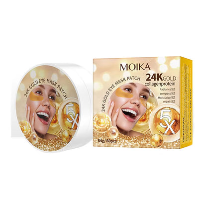 60 Patches 24K Gold Collagen Eye Patch Moisturizing Anti-Aging Dark Circle Facial Mask Pro-Xylane Hyaluronic Seaweed Eye Mask