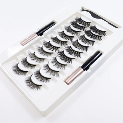 10Pairs Magnet False Eyelashes Reusable Magnetic Eyelashes with Eyeliner and Tweezers Natural Look Fake Eyelashes