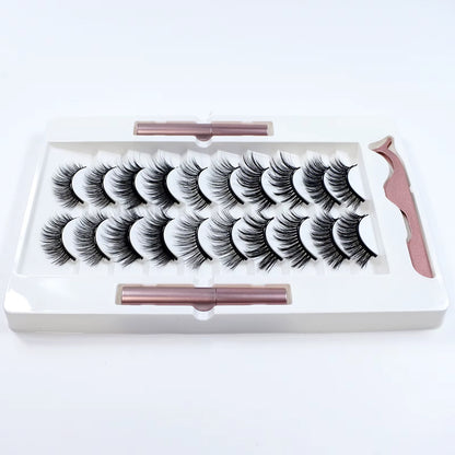 10Pairs Magnet False Eyelashes Reusable Magnetic Eyelashes with Eyeliner and Tweezers Natural Look Fake Eyelashes