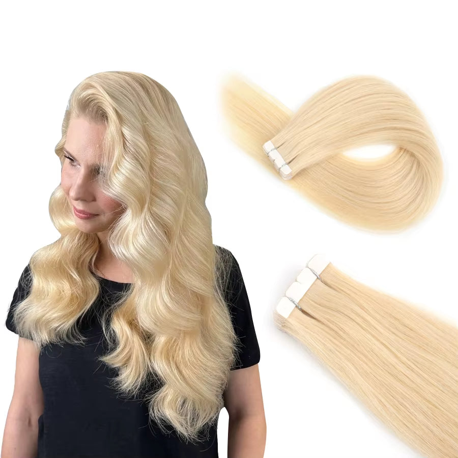 Mini Tape in Human Hair Extensions Straight Seamless Skin Weft Invisible Natural Non-Remy Human Hair Adhesive Extension