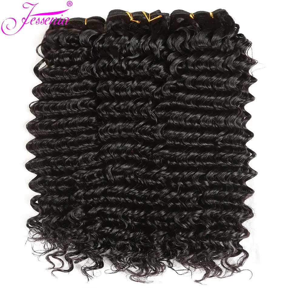 12A Raw Indian Hair 3 4Bundles Deal Deep Wave Bundle Kinky Curly 100% Human Hair Extensions Loose Deep Wave Water for Blackwomen