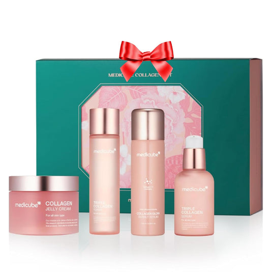 MEDICUBE - Pink Collagen Skincare Set | Gifts for Women Men | Holiday Gifts | 4-Step Korean Skincare Set with Niacinamide, Collagen & Hyaluronic Acid, Full-Sized Skincare Gift