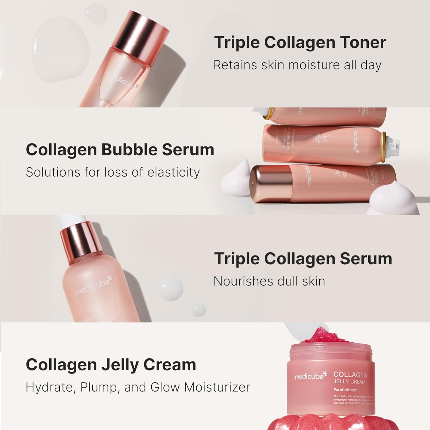 MEDICUBE - Pink Collagen Skincare Set | Gifts for Women Men | Holiday Gifts | 4-Step Korean Skincare Set with Niacinamide, Collagen & Hyaluronic Acid, Full-Sized Skincare Gift