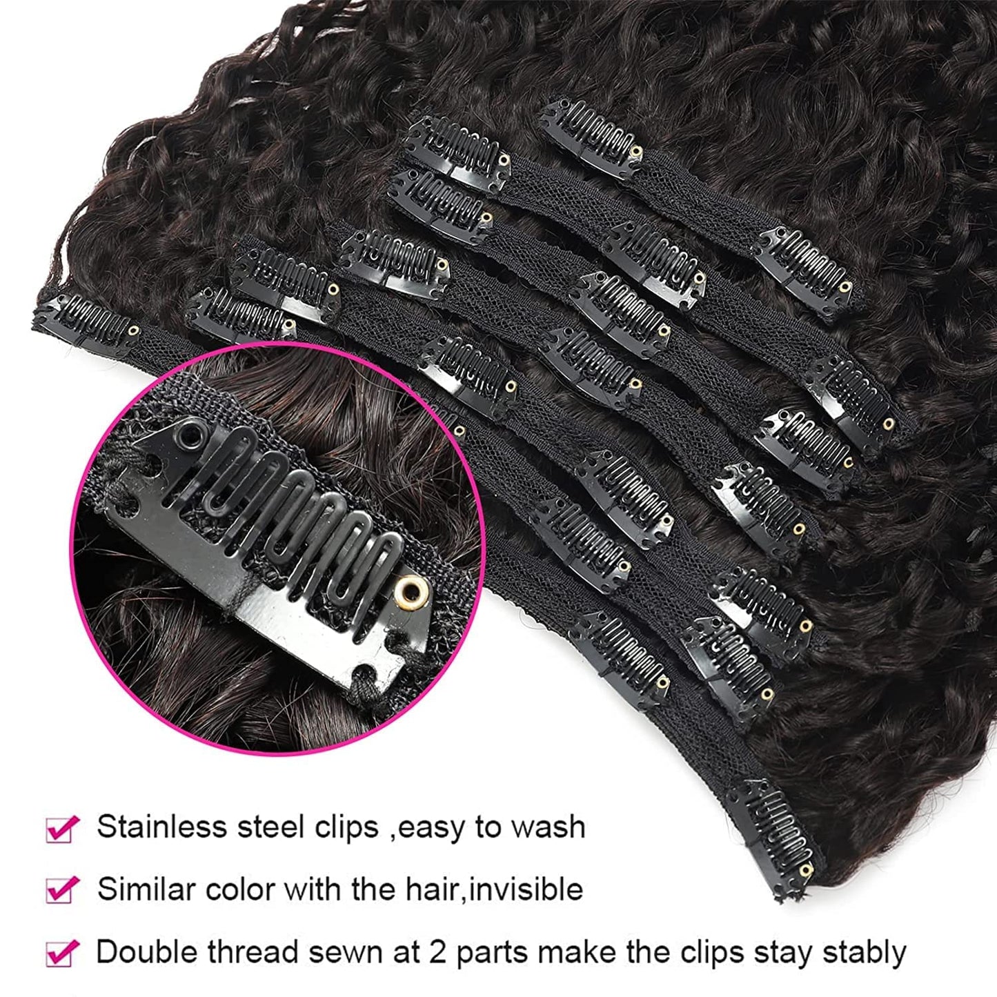 Jerry Curly Clip in Hair Extensions Real Human Hair, 20 Inch 3B 3C Curly Clip Ins 7 Pcs with 24 Clips Thick 8A Brazilian Soft Remy Human Hair Lace Weft Clip in for Black Woman