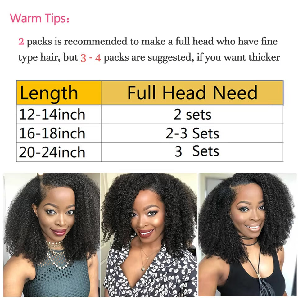 Afro Kinky Curly Clip Ins Hair Extension Human Hair  Mongolian Kinky Curly Human Hair Clip Ins Extension 120G Full Head