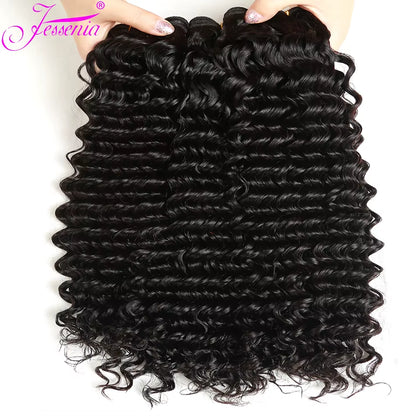 12A Raw Indian Hair 3 4Bundles Deal Deep Wave Bundle Kinky Curly 100% Human Hair Extensions Loose Deep Wave Water for Blackwomen