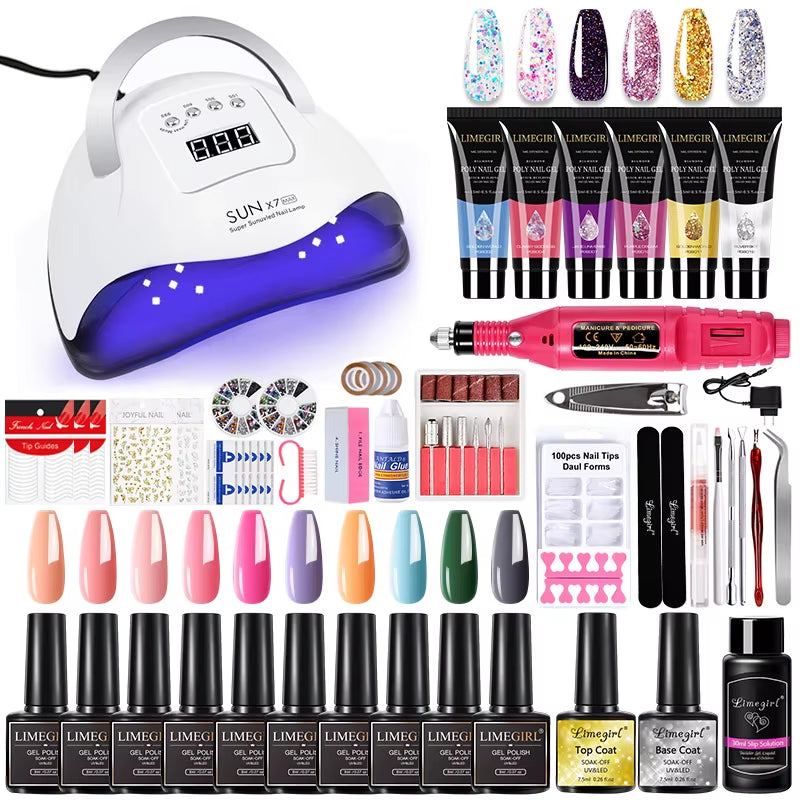 Manicure Set for Nail Extensions Gel Nail Polish Set Quick Building Polygels Set with 120W/72W/54W LED Nail Lamp Nail Tools Set