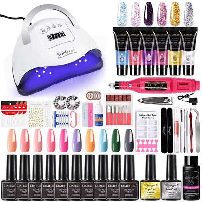 Manicure Set for Nail Extensions Gel Nail Polish Set Quick Building Polygels Set with 120W/72W/54W LED Nail Lamp Nail Tools Set