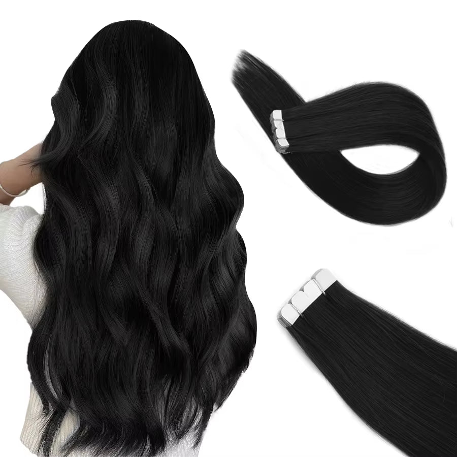 Mini Tape in Human Hair Extensions Straight Seamless Skin Weft Invisible Natural Non-Remy Human Hair Adhesive Extension