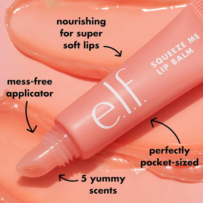 E.L.F. Squeeze Me Lip Balm, Moisturizing Lip Balm for a Sheer Tint of Color, Infused with Hyaluronic Acid, Vegan & Cruelty-Free, Strawberry