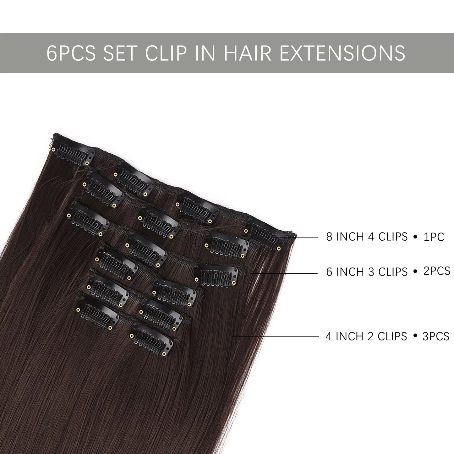 Clip in Hair Extensions 6Pcs Synthetic Hair Extensions Clip Ins 24Inch Natural Straight Synthetic Hairpieces for Women Girls