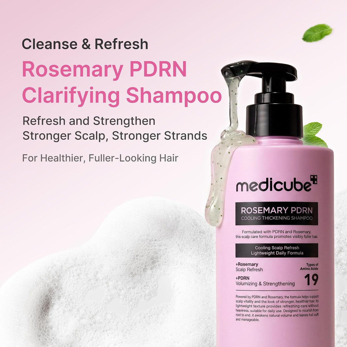 Rosemary PDRN Korean Hair Care Set: Shampoo, Conditioner & Serum | Amino Acids for Thicker, Fuller, Denser-Looking Hair | Cooling & Soothing Scalp Care for Flake-Prone Scalp | 3 Step Routine