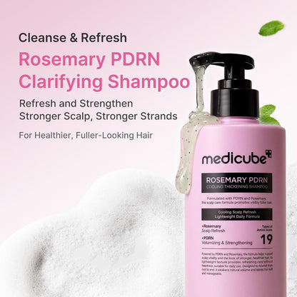 Rosemary PDRN Korean Hair Care Set: Shampoo, Conditioner & Serum | Amino Acids for Thicker, Fuller, Denser-Looking Hair | Cooling & Soothing Scalp Care for Flake-Prone Scalp | 3 Step Routine