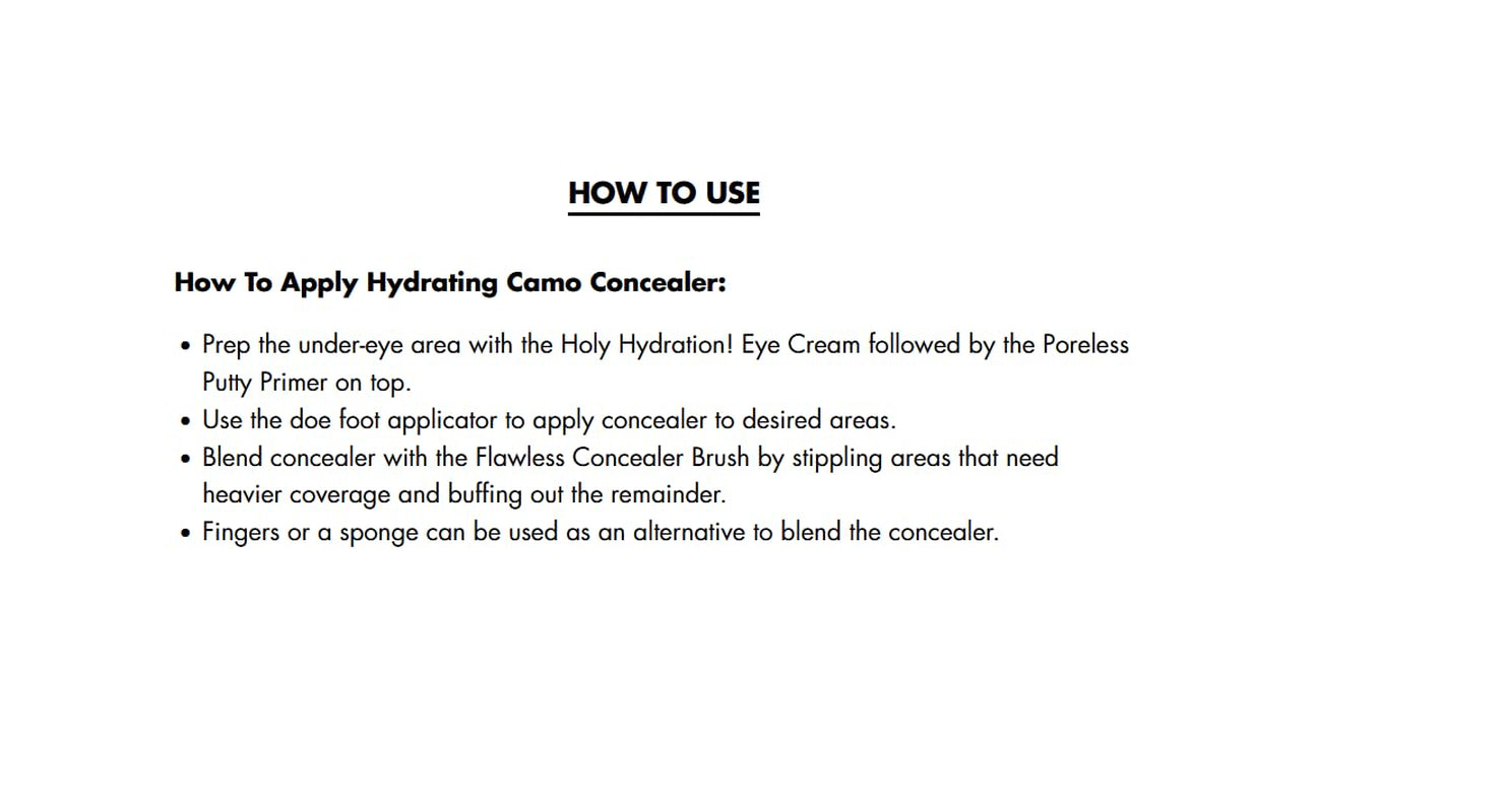 Hydrating Camo Concealer, Lightweight, Full Coverage, Long Lasting, Conceals, Corrects, Covers, Hydrates, Highlights, Light Sand, Satin Finish, 25 Shades, All-Day Wear, 0.20 Fl Oz