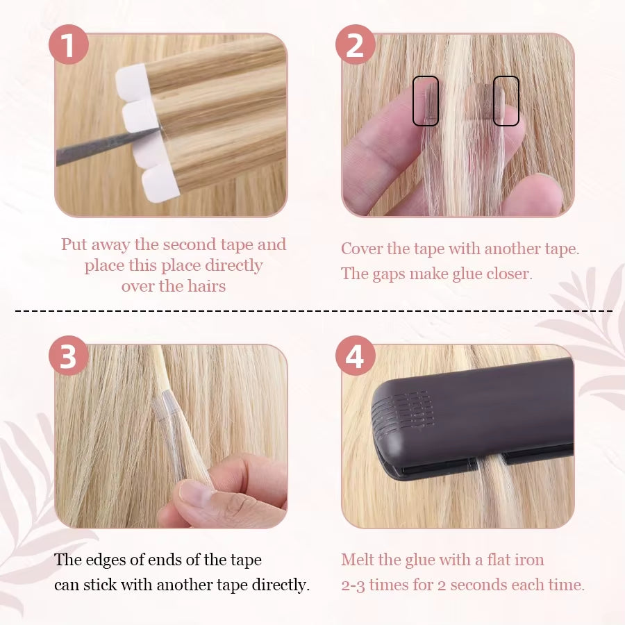 Mini Tape in Human Hair Extensions Straight Seamless Skin Weft Invisible Natural Non-Remy Human Hair Adhesive Extension