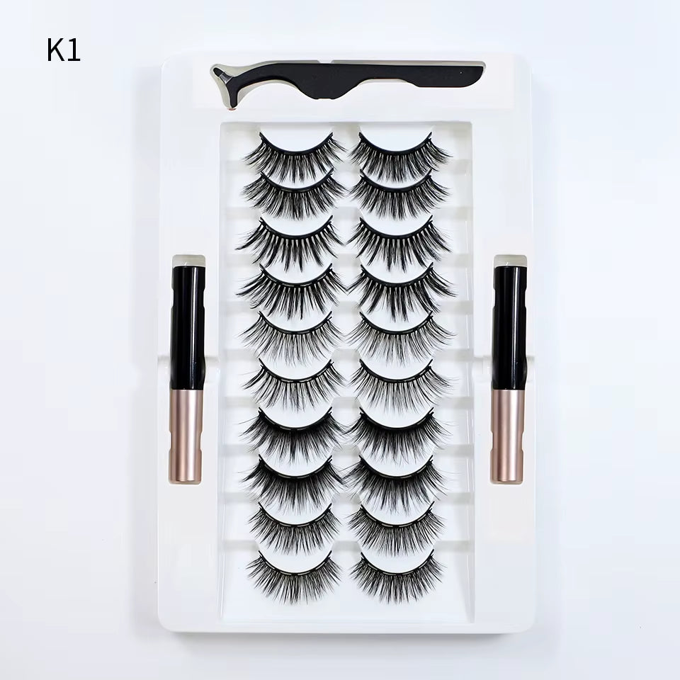 10Pairs Magnet False Eyelashes Reusable Magnetic Eyelashes with Eyeliner and Tweezers Natural Look Fake Eyelashes