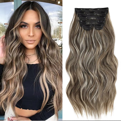 Extensions Long Synthetic Clip in Hair Wavy Clip in Hair Extensions 6Pcs/Set Piece Synthetic Ombre Blonde Brown Thick Hairpieces