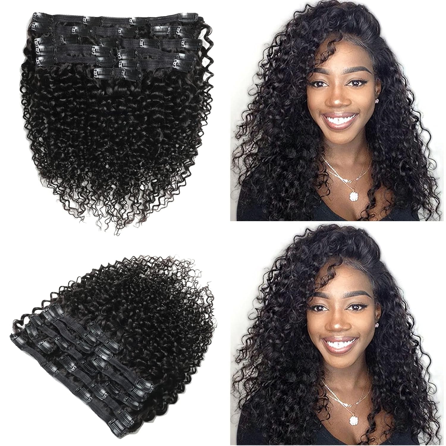 Jerry Curly Clip in Hair Extensions Real Human Hair, 20 Inch 3B 3C Curly Clip Ins 7 Pcs with 24 Clips Thick 8A Brazilian Soft Remy Human Hair Lace Weft Clip in for Black Woman