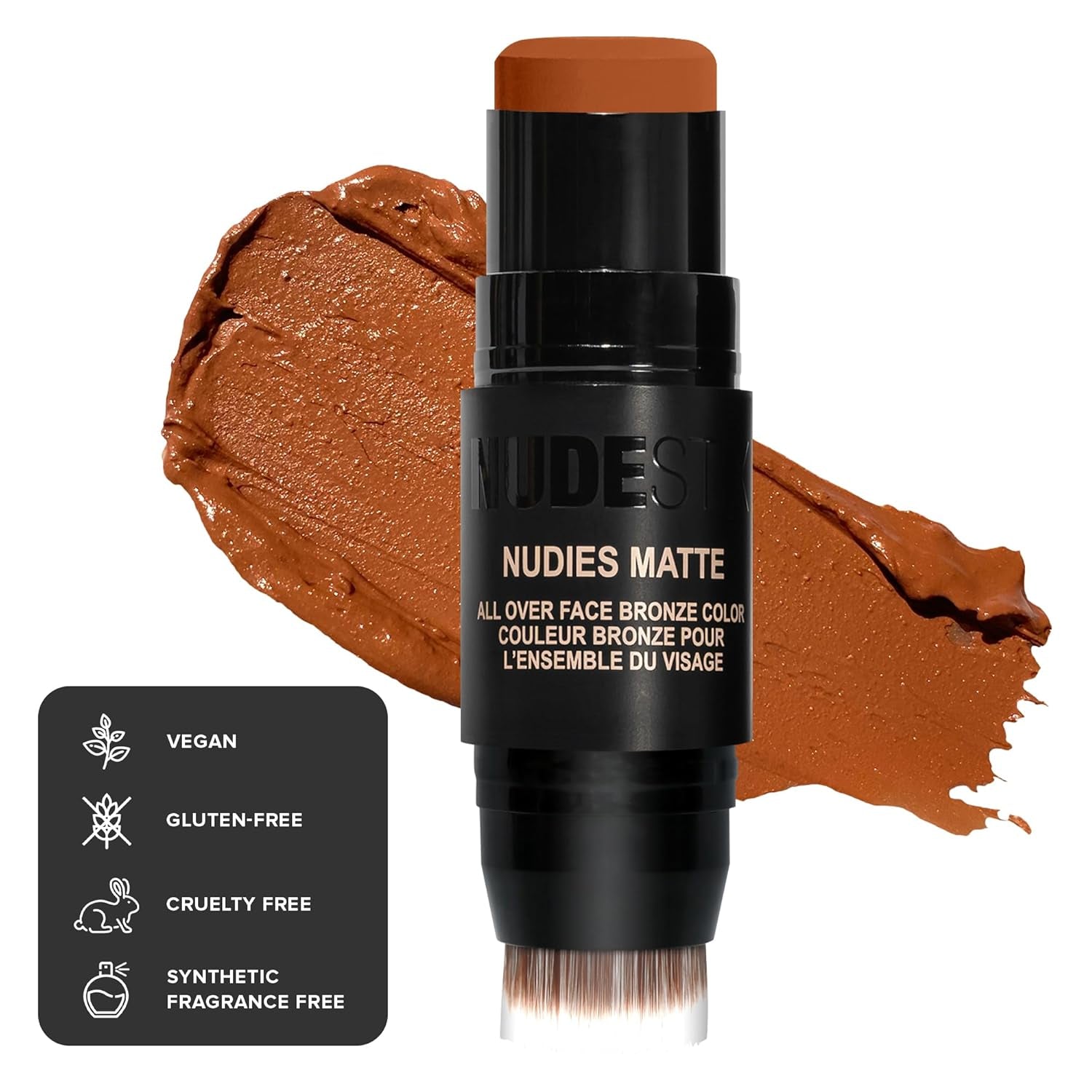 Nudies Matte Cream Bronzer 3-In-1 All over Face Colour for Face, Eyes, and Lips W/Blending Brush (Terracotta Tan)