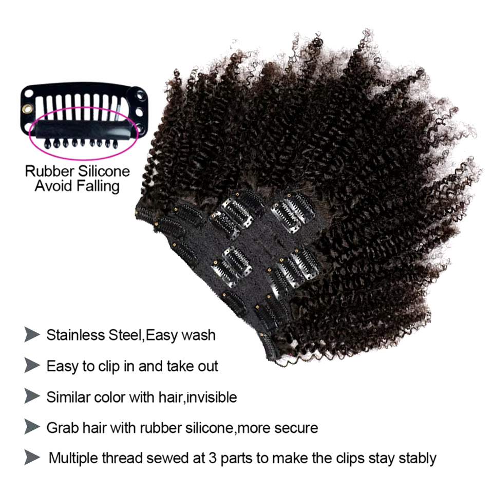 Afro Kinky Curly Clip Ins Hair Extension Human Hair  Mongolian Kinky Curly Human Hair Clip Ins Extension 120G Full Head