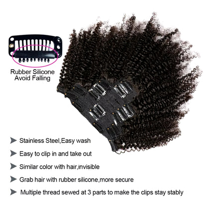 Afro Kinky Curly Clip Ins Hair Extension Human Hair  Mongolian Kinky Curly Human Hair Clip Ins Extension 120G Full Head