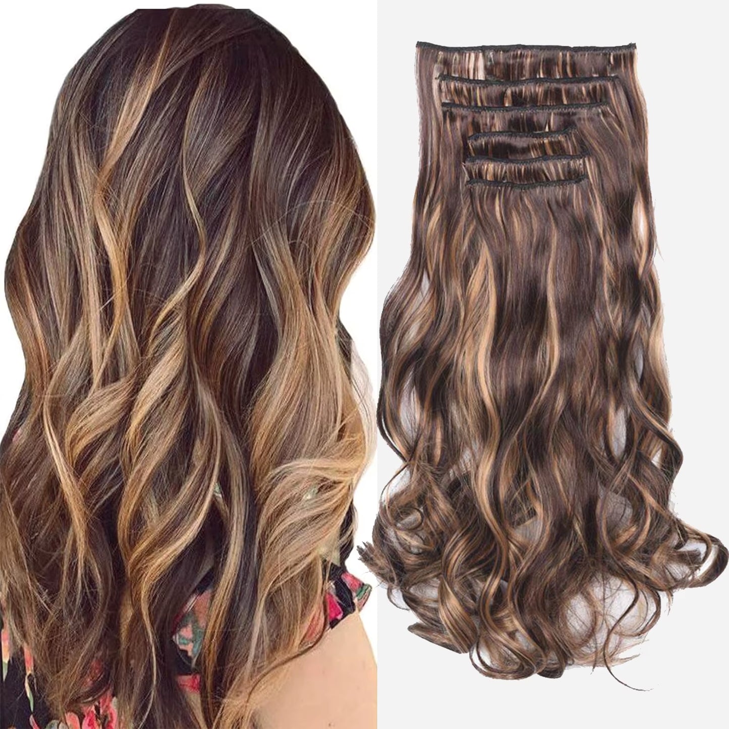 Synthetic 6Pcs Clip in Hair Extensions Soft Long Wavy Clip on Hair Extensions Thick Hairpieces Curly Clip in Hair Extensions