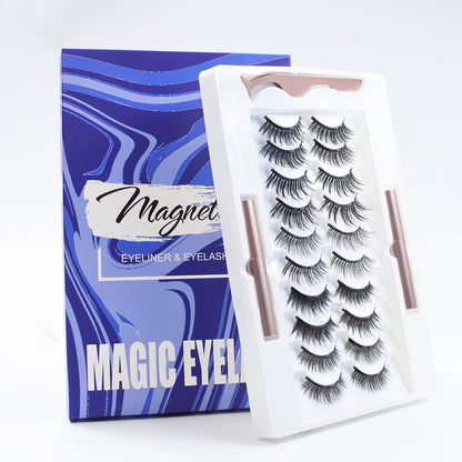 10Pairs Magnet False Eyelashes Reusable Magnetic Eyelashes with Eyeliner and Tweezers Natural Look Fake Eyelashes