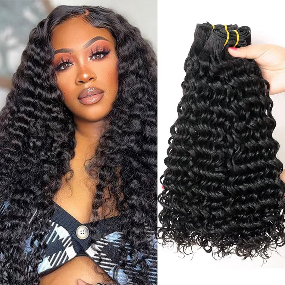 12A Raw Indian Hair 3 4Bundles Deal Deep Wave Bundle Kinky Curly 100% Human Hair Extensions Loose Deep Wave Water for Blackwomen