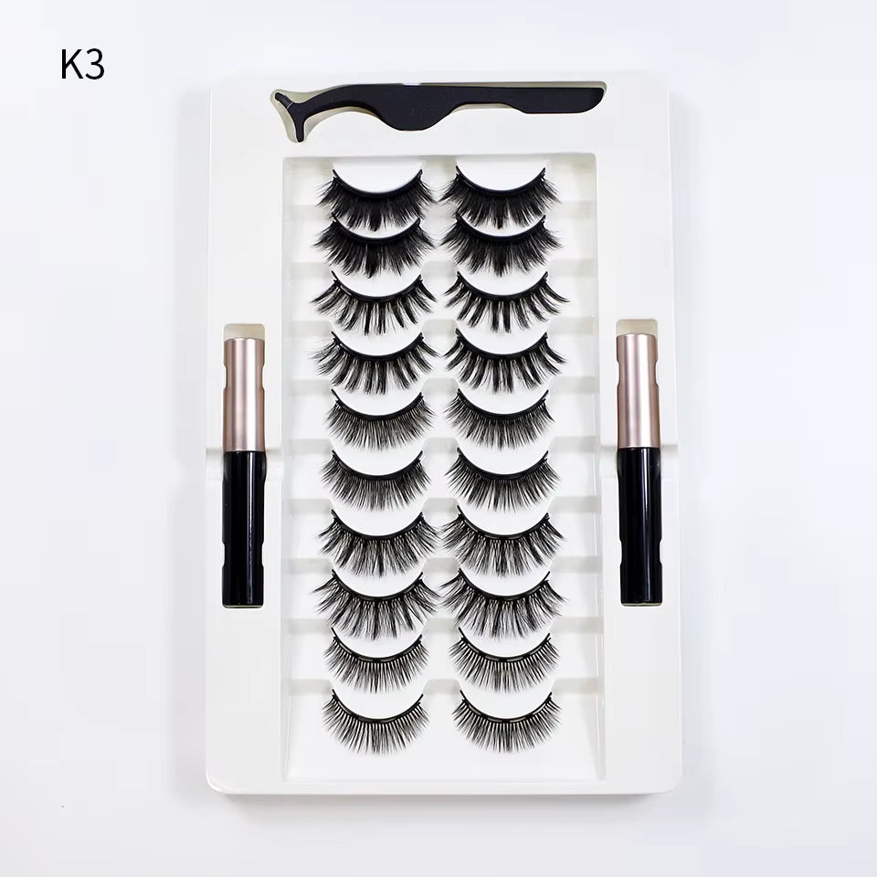 10Pairs Magnet False Eyelashes Reusable Magnetic Eyelashes with Eyeliner and Tweezers Natural Look Fake Eyelashes