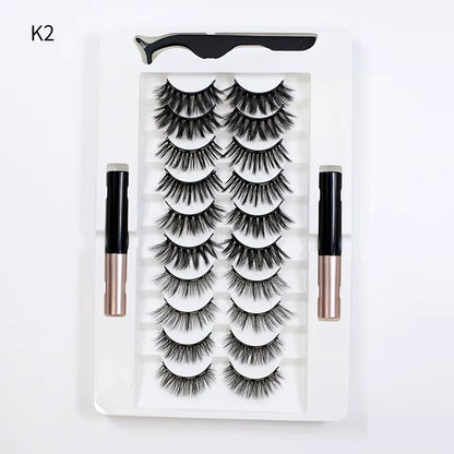 10Pairs Magnet False Eyelashes Reusable Magnetic Eyelashes with Eyeliner and Tweezers Natural Look Fake Eyelashes