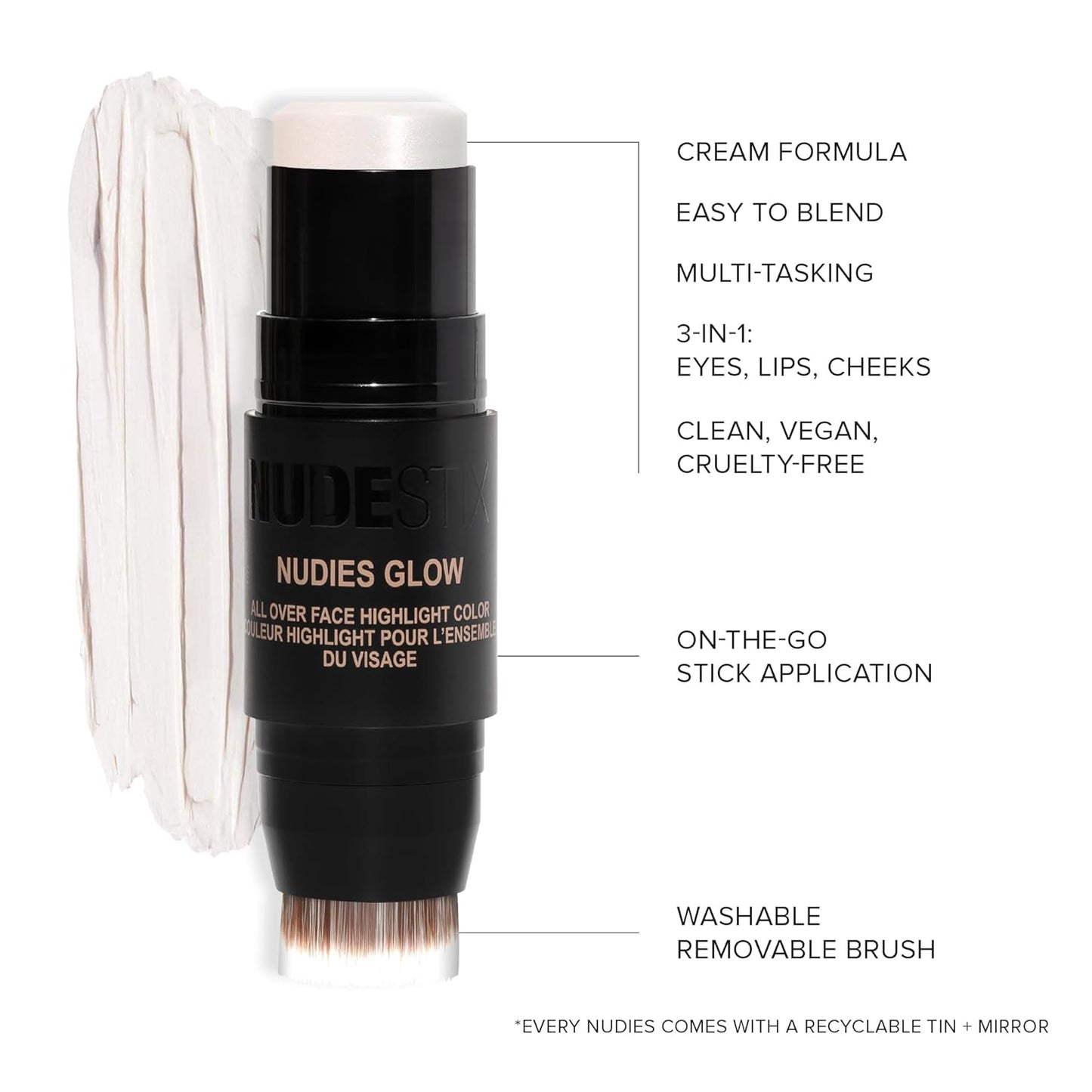 Nudestix Nudies Glow Cream Highlighter Bronze + Glow 3-In-1 All over Face Colour for Eyes, Cheeks, Lips W/Blending Brush